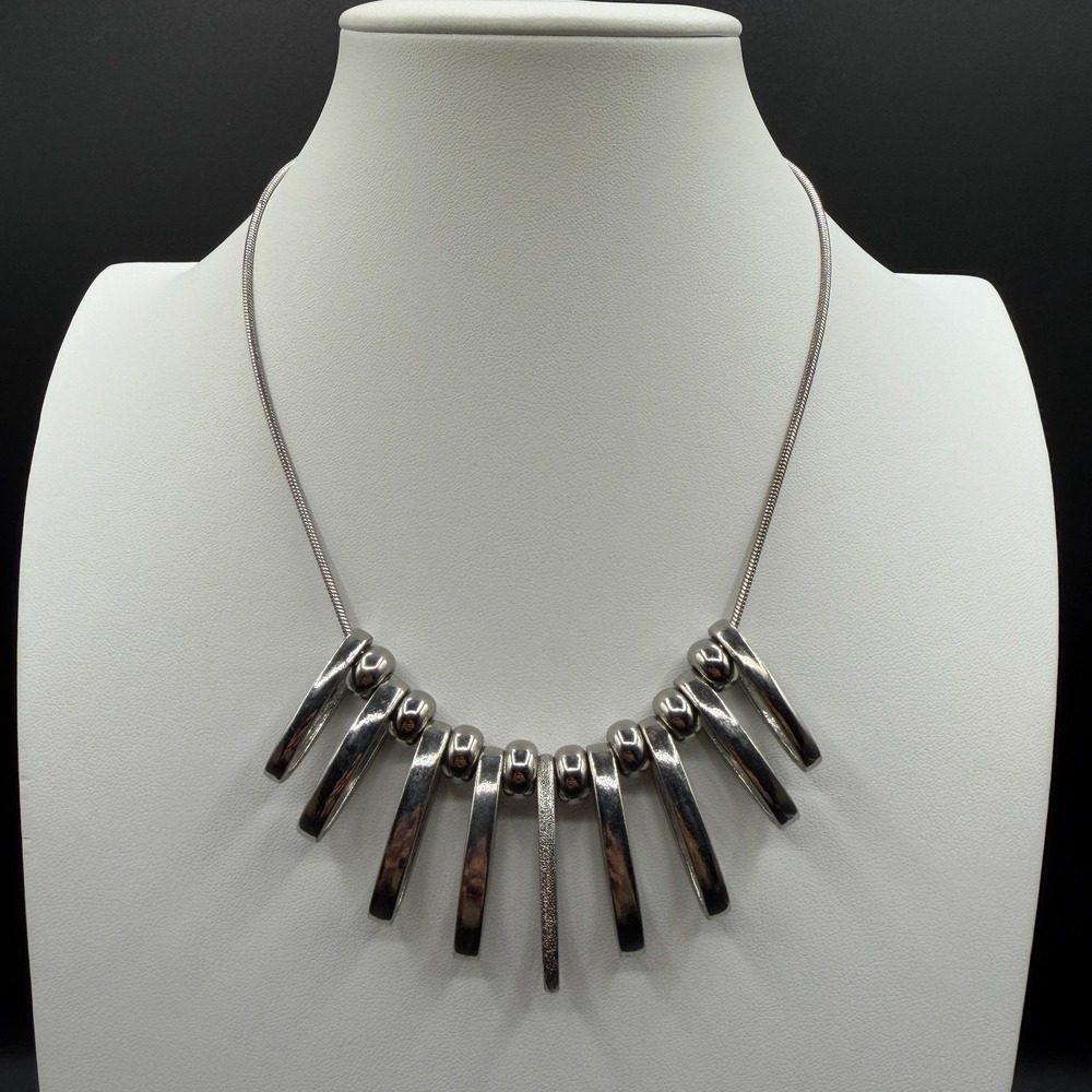 Charming Charlie Silver Tone Geometric Drop Fringe Necklace Modernist Statement